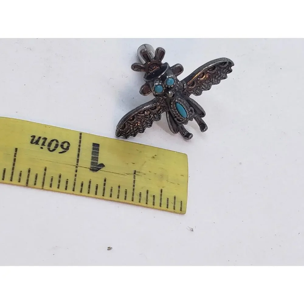 Vintage Native American Zuni Kachina Eagle Dancer Cuff Links Turquoise Pair Set